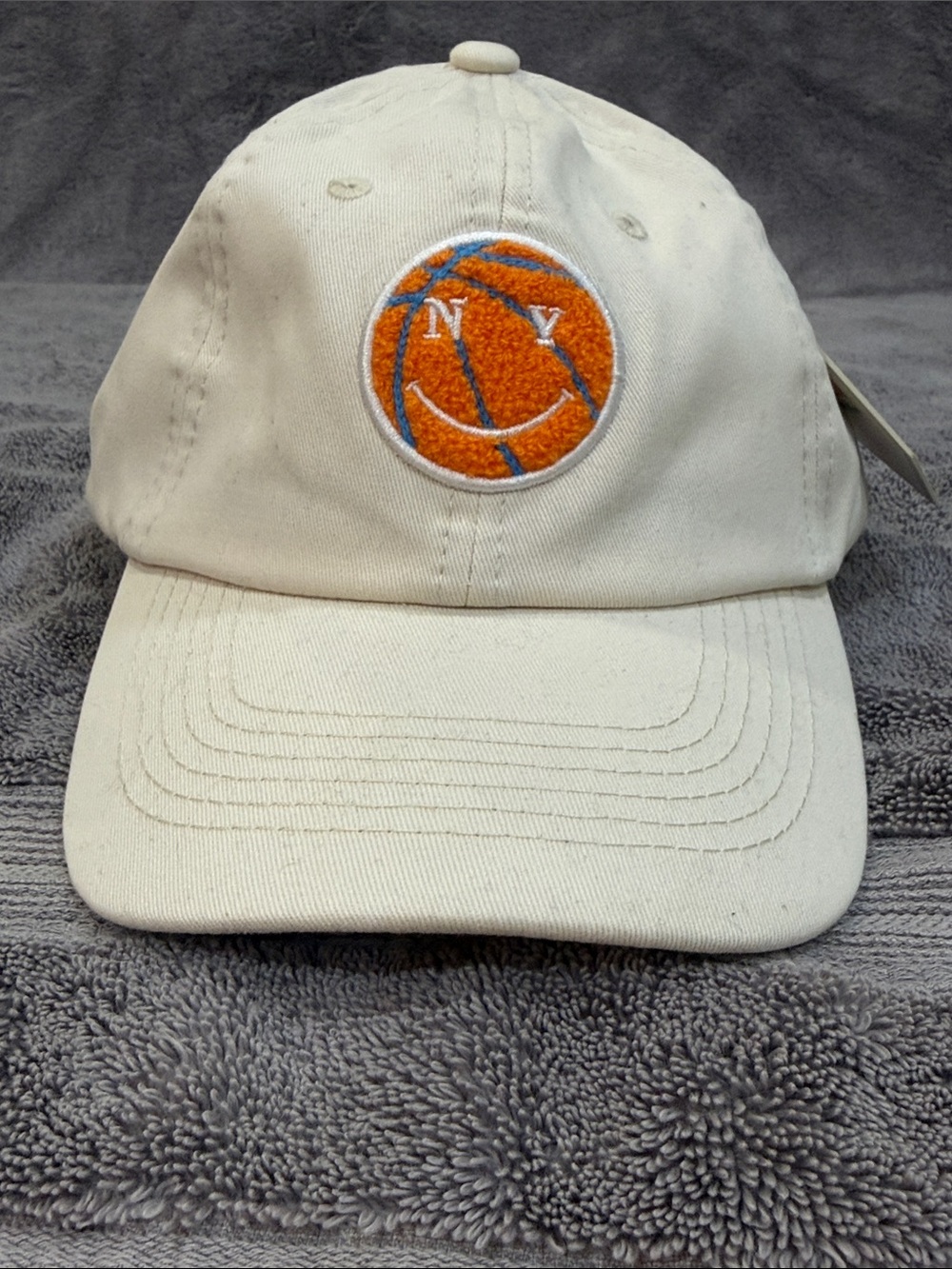New Era Cream Cap with Orange & Blue NY Basketball Patch